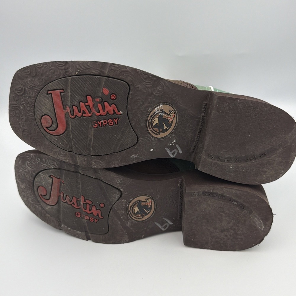 Justin Boots Women 7.5 B Gypsy Green Leather Square Toe Country Equestrian L2904 - Picture 9 of 11